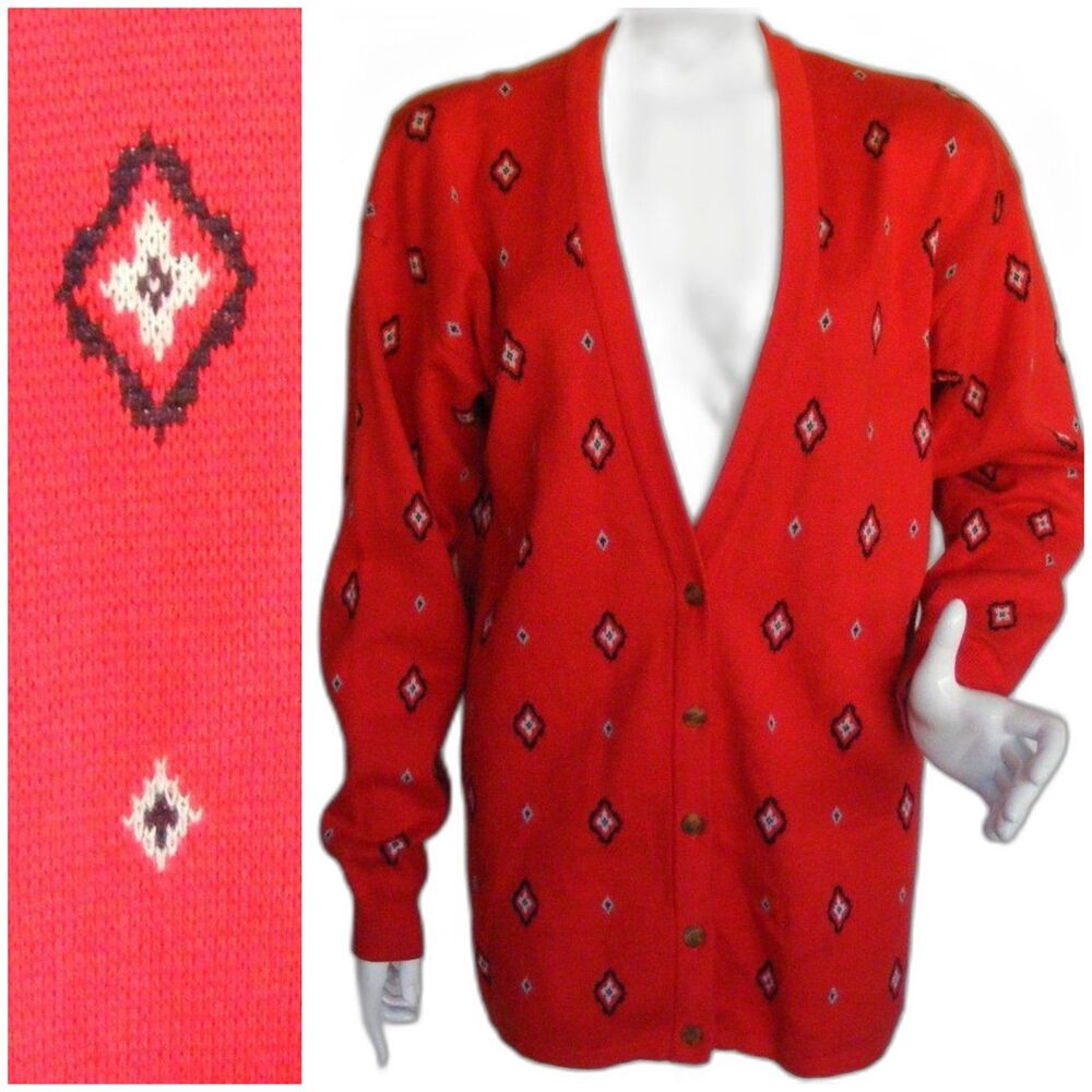 Vintage Sweater, S, Red Cardigan, 5 button, V-neck, LIZSPORT, Cotton